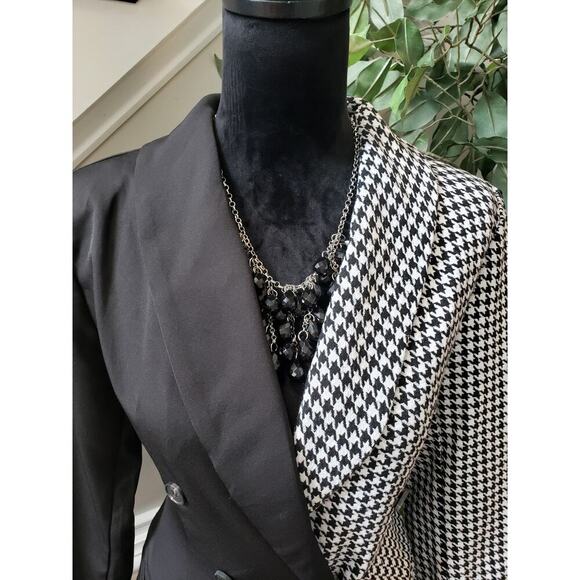 SHEIN Blazer Jacket Women Small Black White Houndstooth Double Breasted 4 Button - Picture 2 of 13